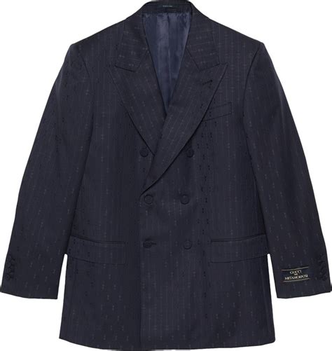 Horsebit striped wool jacket in dark blue 